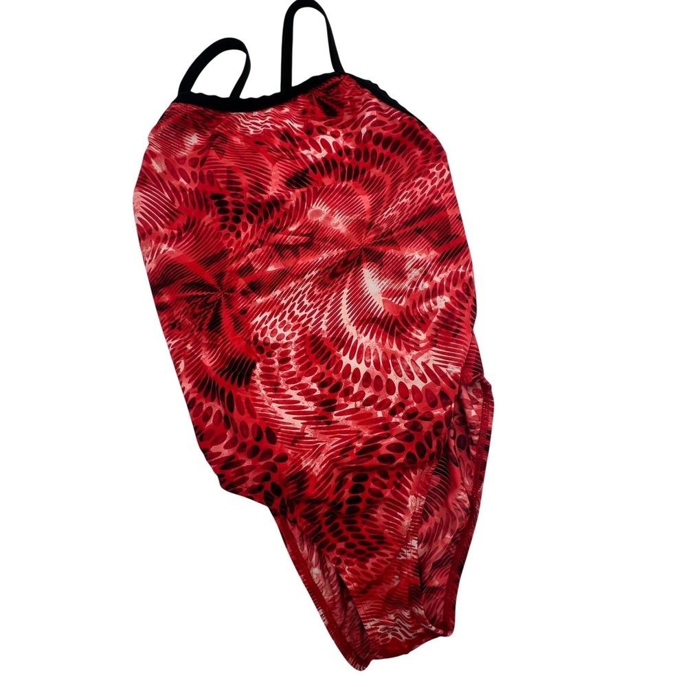 Speedo‎ Endurance+ Womens One Piece Swimsuit Red Black Abstract Print Size 12/38